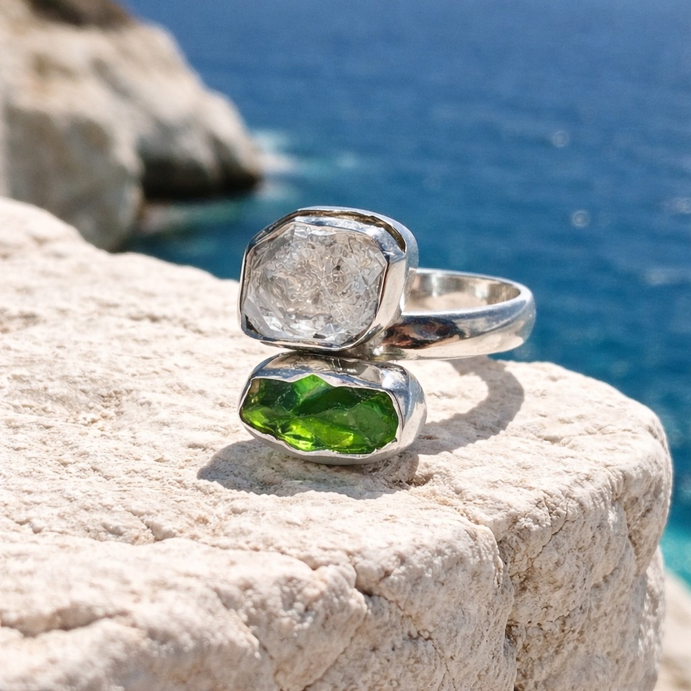 Crystal Quartz & Chrome Diopside Ring